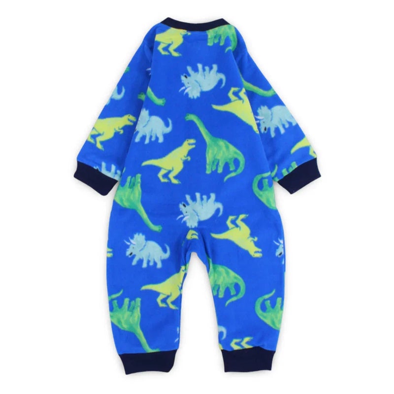 Cherries Baby Boys Fleeced Footless Onesie – Blue with Dinos Print - Image 2