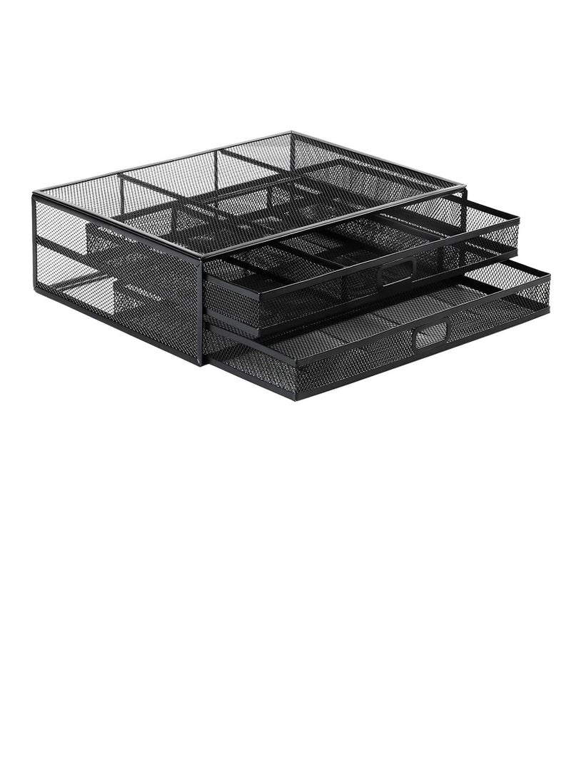 Y&D - Monitor Stand with 2 Storage Drawers Metal Mesh Desk Organisers, Support Laptop, Notebook PC Monitor, Printer, Scanner up to 15 KG - Image 1