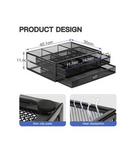 Y&D Monitor Stand with 2 Storage Drawers Metal Mesh Desk Organisers, Support Laptop, Notebook PC Monitor, Printer, Scanner up to 15 KG  - Image 3