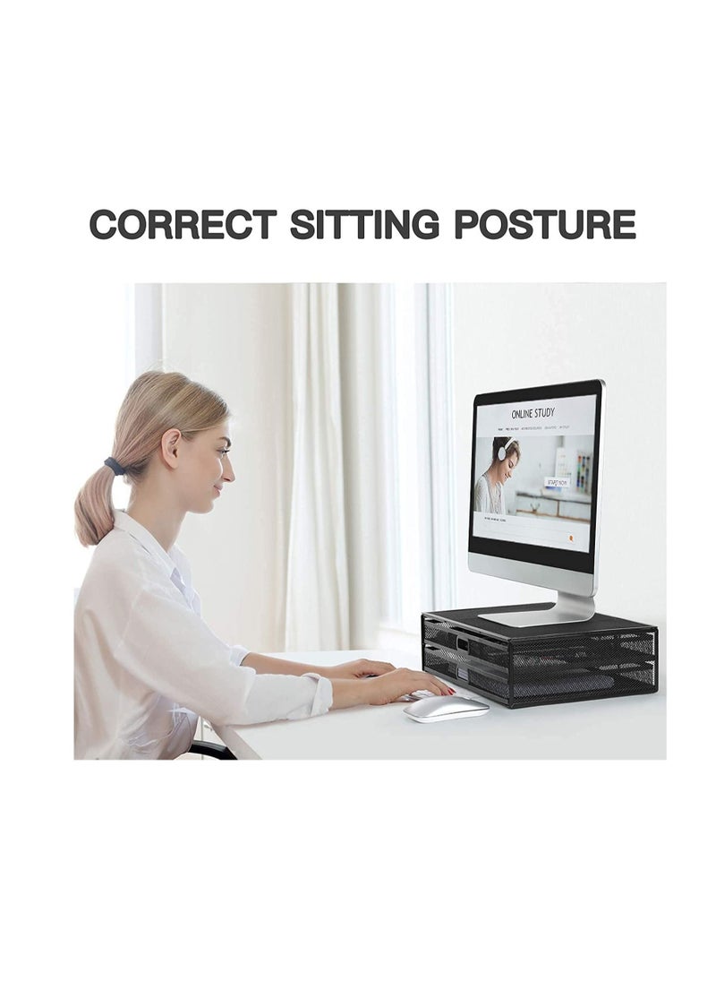 Y&D - Monitor Stand with 2 Storage Drawers Metal Mesh Desk Organisers, Support Laptop, Notebook PC Monitor, Printer, Scanner up to 15 KG - Image 1