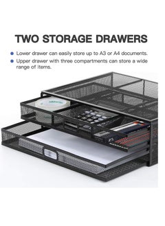 Y&D Monitor Stand with 2 Storage Drawers Metal Mesh Desk Organisers, Support Laptop, Notebook PC Monitor, Printer, Scanner up to 15 KG  - Image 2