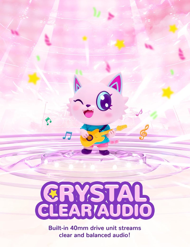 iClever Kids Headphones Cat Ear, LED Light Up, 85dBA Safe Volume, Stereo Sound Toddler Headphones for Travel School, Foldable 3.5mm Wired Kids Headphone for iPad Tablets, Meow Lollipop-Hot Pink - Image 5