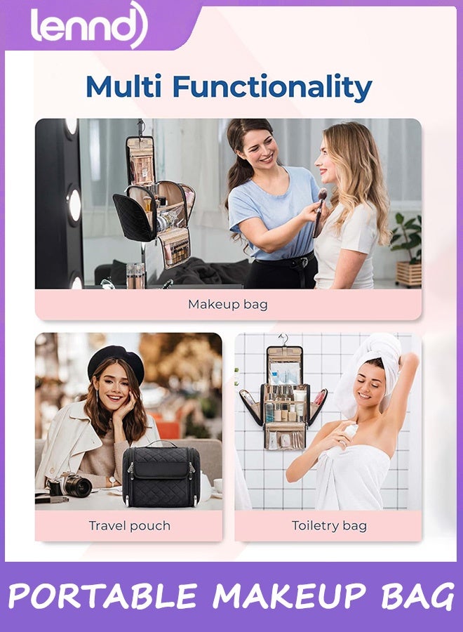 LENND Makeup Bag for Women with Hanging Hook - Portable Cosmetic Case, Large Capacity Door Room Essentials Travel Organizer for Full Sized Cosmetics and Toiletries - Image 4