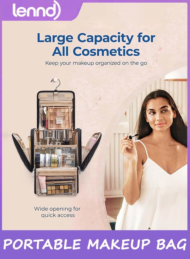 LENND Makeup Bag for Women with Hanging Hook - Portable Cosmetic Case, Large Capacity Door Room Essentials Travel Organizer for Full Sized Cosmetics and Toiletries - Image 3