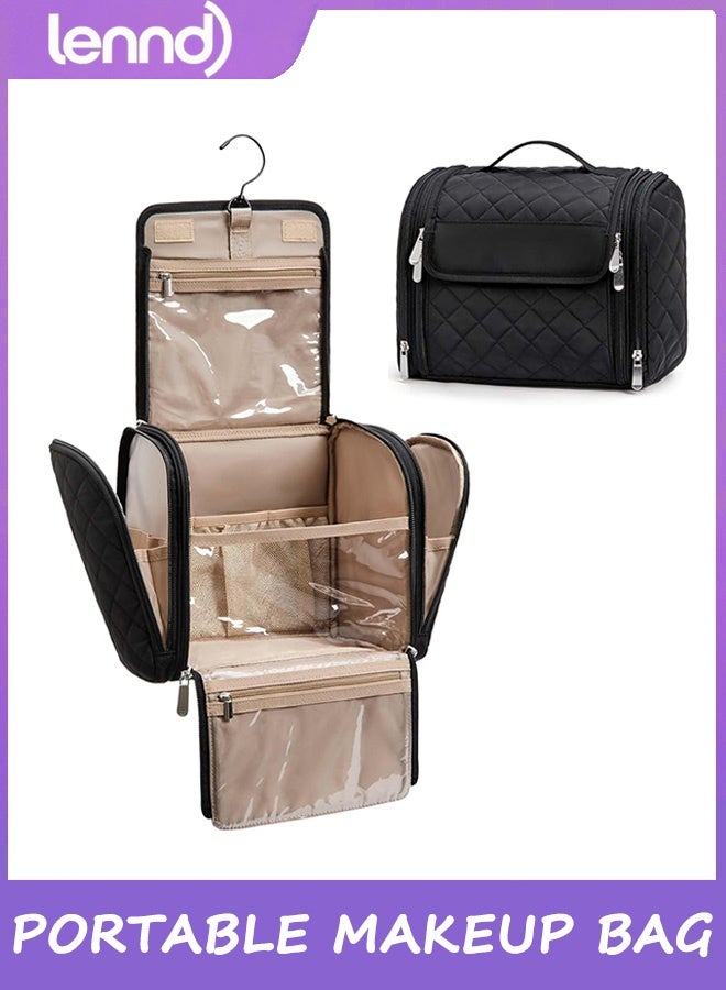 LENND Makeup Bag for Women with Hanging Hook - Portable Cosmetic Case, Large Capacity Door Room Essentials Travel Organizer for Full Sized Cosmetics and Toiletries - Image 1