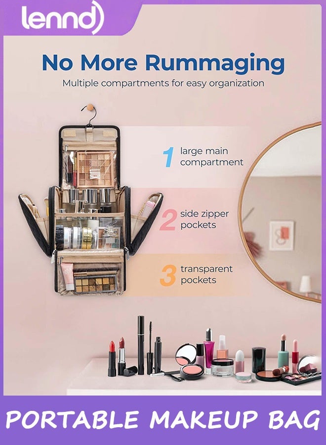 LENND Makeup Bag for Women with Hanging Hook - Portable Cosmetic Case, Large Capacity Door Room Essentials Travel Organizer for Full Sized Cosmetics and Toiletries - Image 2