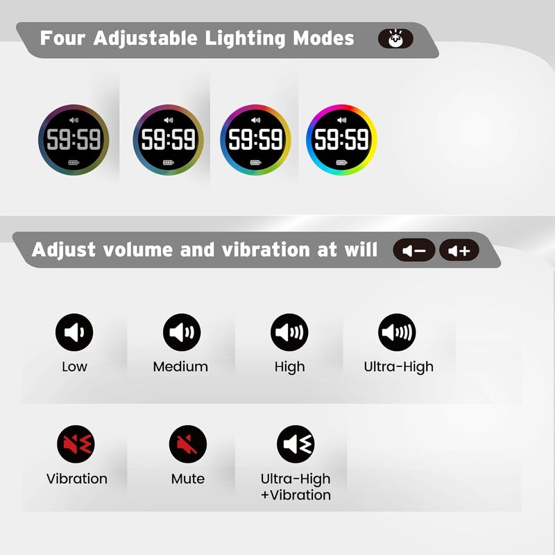 Printers Jack Jack Pomodoro Timer - Productivity Cube, Visual Focus Timer, Mute & Vibration & Adjustable Sound Alert, for Office, ADHD, Study, Work, 3/5/10/25/30/60min & Custom Countdown - Black - Image 3