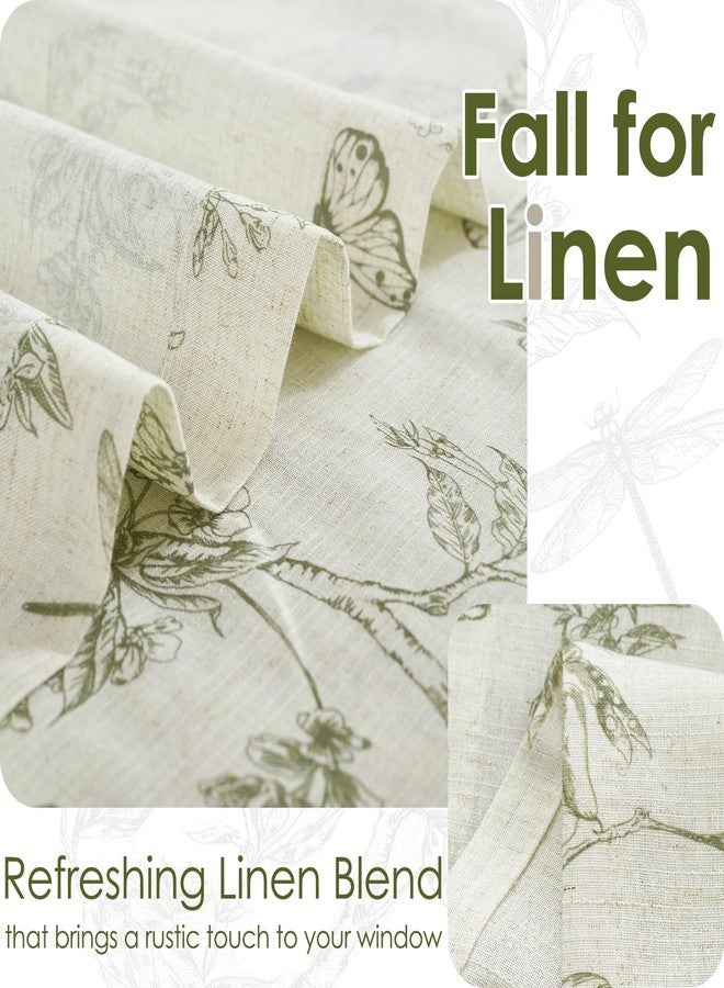 Lazzzy Green Floral Valance Curtain Linen Farmhouse Valance for Kitchen Living Room Bedroom Country Valances Window Treatments Small Window Cafe Curtain 16 Inch Rod Pocket 1 Panel Green on Beige - Image 3