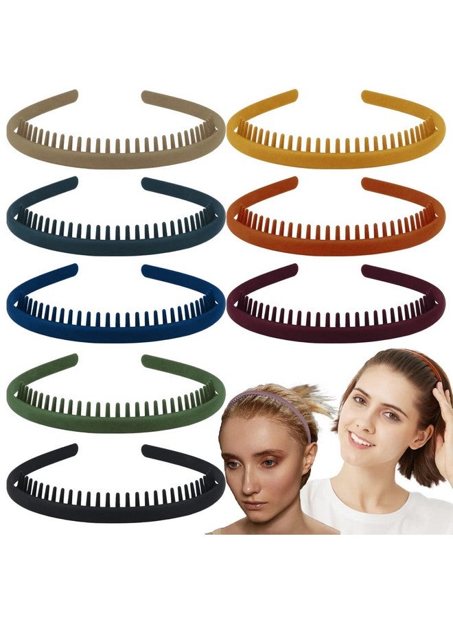 LAPOHI 8 Pcs Non Slip Fashion Effortless Plastic Headbands With Teeth Comb Skinny Hair Bands For Women Men Teen Girlsshort Teeth Morandi - Image 1