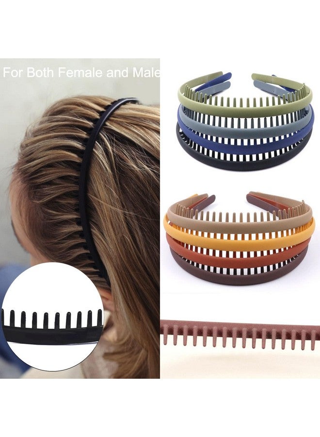 LAPOHI 8 Pcs Non Slip Fashion Effortless Plastic Headbands With Teeth Comb Skinny Hair Bands For Women Men Teen Girlsshort Teeth Morandi - Image 2