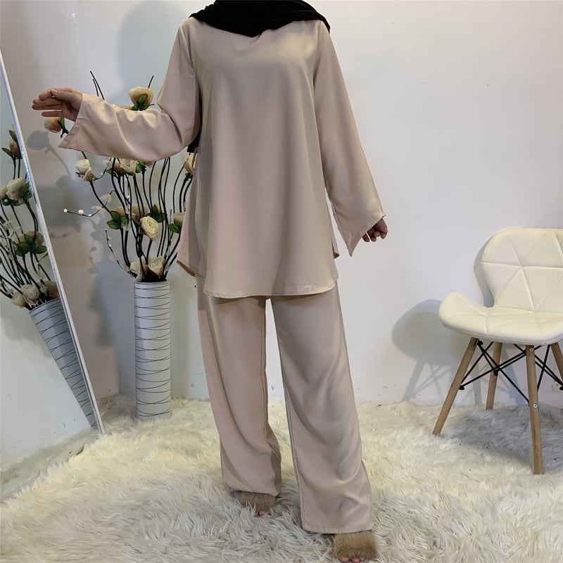 Fashion Womens Casual Wide Leg Pants Muslim Suit 2272 Brown - Image 3