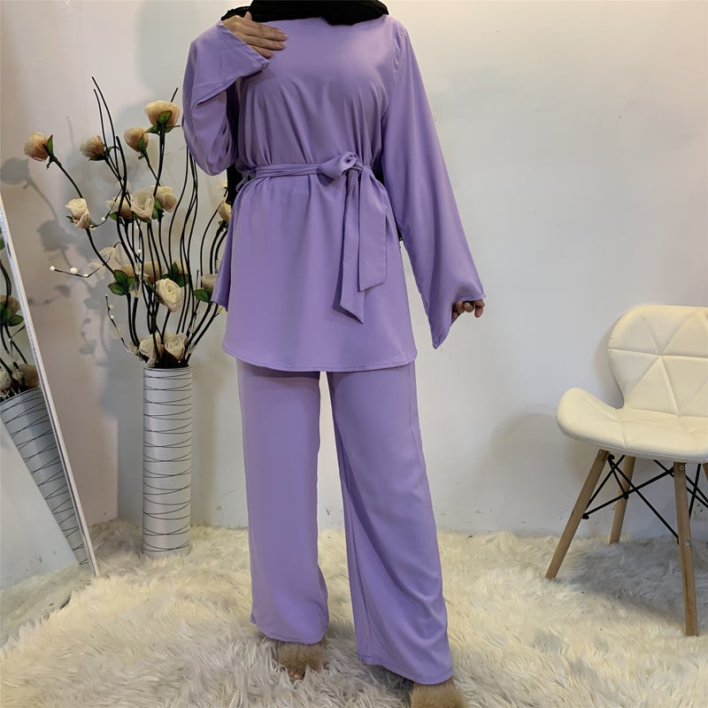 Fashion Womens Casual Wide Leg Pants Muslim Suit 2272 Brown - Image 4