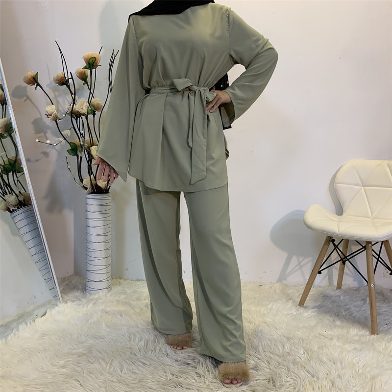 Fashion Womens Casual Wide Leg Pants Muslim Suit 2272 Brown - Image 5