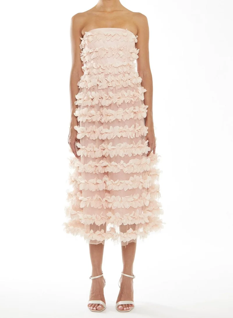 True Decadence Sarah Nude 3D Applique Boned Bandeau Midi-Dress