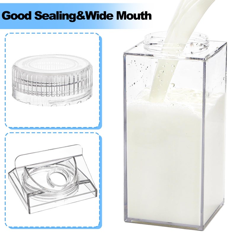 Bekith 2 Pack 64 Oz Large Milk Carton Water Bottle, Clear Plastic Milk Bottle with Cleaning Brush, Portable Leakproof Square Juice Bottle Reusable Milk Container for Outdoor Sports Travel Camping - Image 3