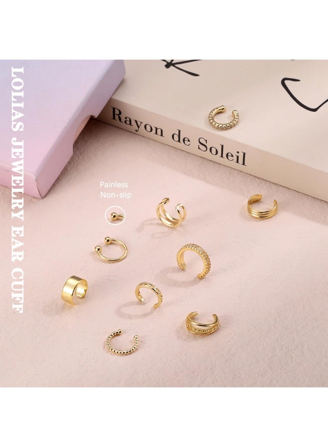 14K Gold Plated Non-Piercing Ear Cuffs Set of 9 for Women with AAA+ Cubic Zirconia - Image 5