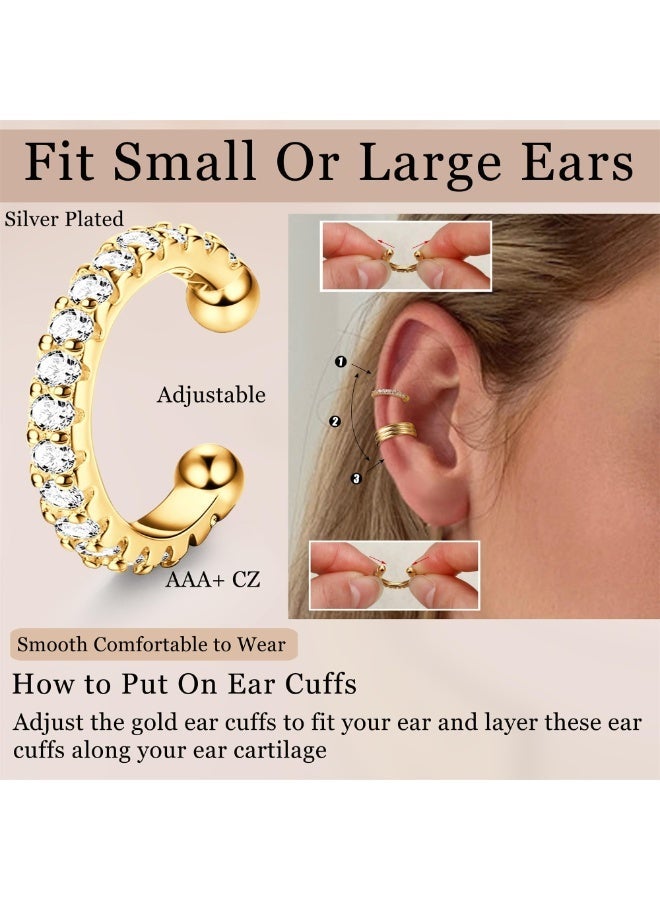 14K Gold Plated Non-Piercing Ear Cuffs Set of 9 for Women with AAA+ Cubic Zirconia - Image 3