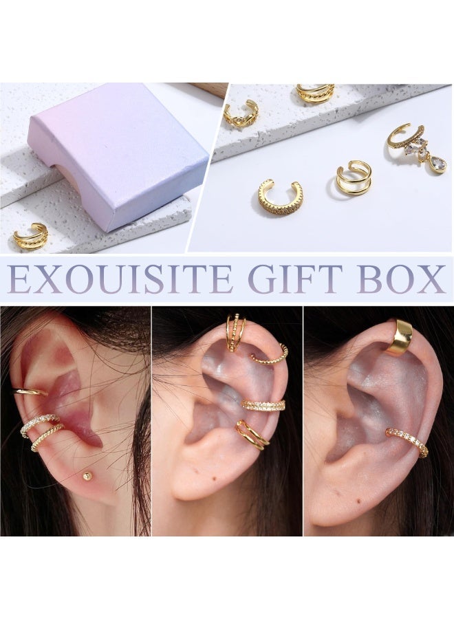 14K Gold Plated Non-Piercing Ear Cuffs Set of 9 for Women with AAA+ Cubic Zirconia - Image 2