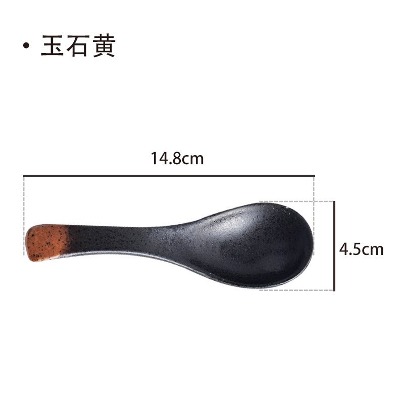 Ceramic Soup Spoon Japanese Style Retro Tableware Jade yellow