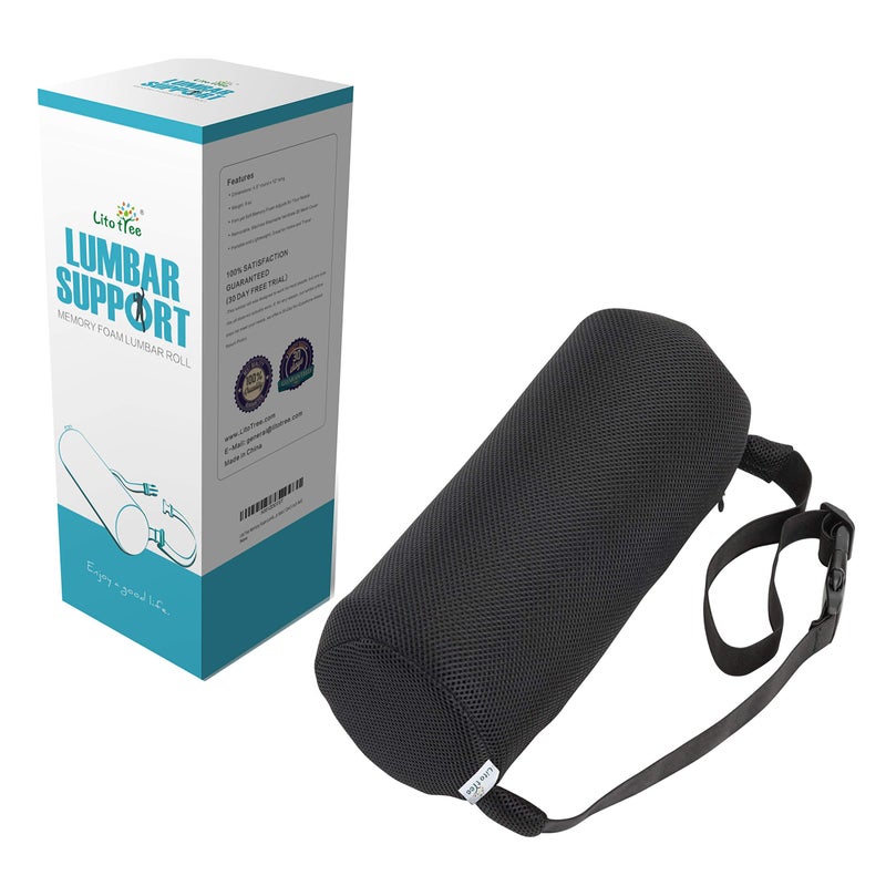LitoTree Lumbar Roll for Back Support - 100% Memory Foam - Optimized Firmness - 11 Inches Long with 4.5 Inches Diameter - Breathable Mesh Pillow Cover - for Comfortable Alignment and Support - Image 1