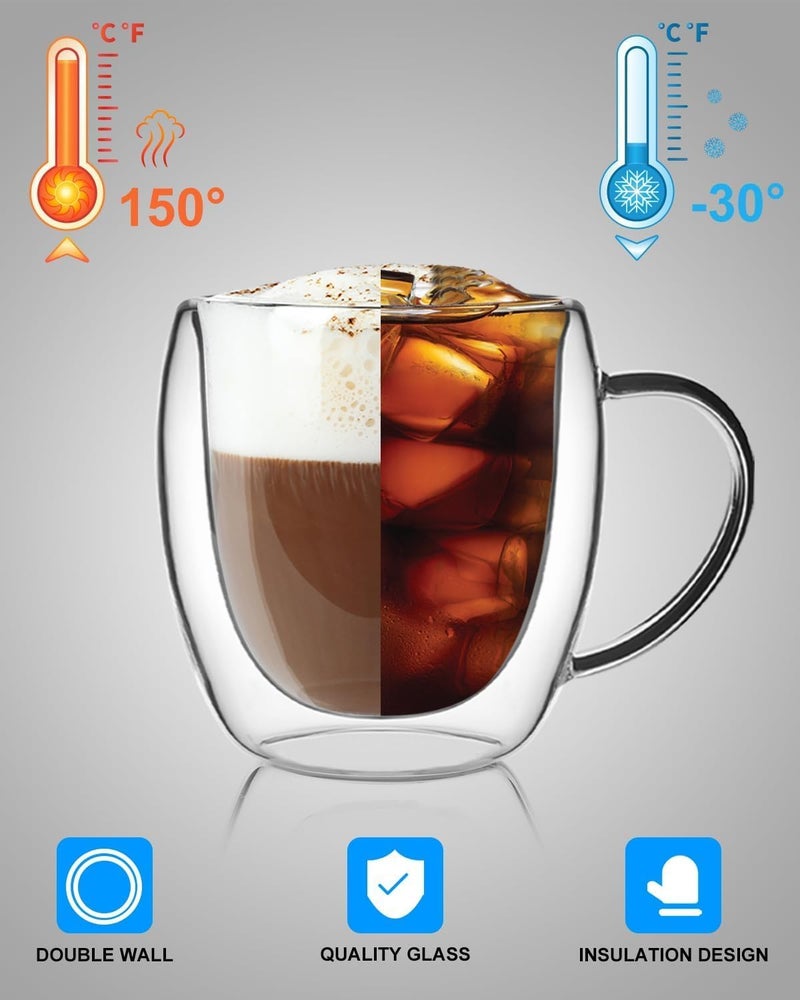 STORE 2508 Store2508 Pack of 2 Double Walled Borosilicate Glass Mug with Handle 250ml 8oz Capacity for Tea Coffee Cappuccino Cup - Image 5