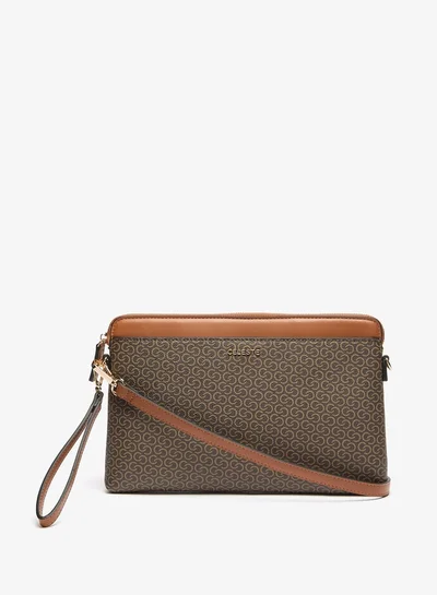 Celeste Women's All-Over Monogram Print Clutch with Detachable Strap and Zip Closure
