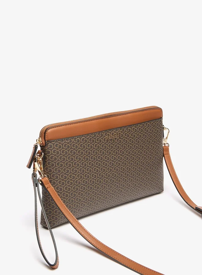 Celeste Women's All-Over Monogram Print Clutch with Detachable Strap and Zip Closure
