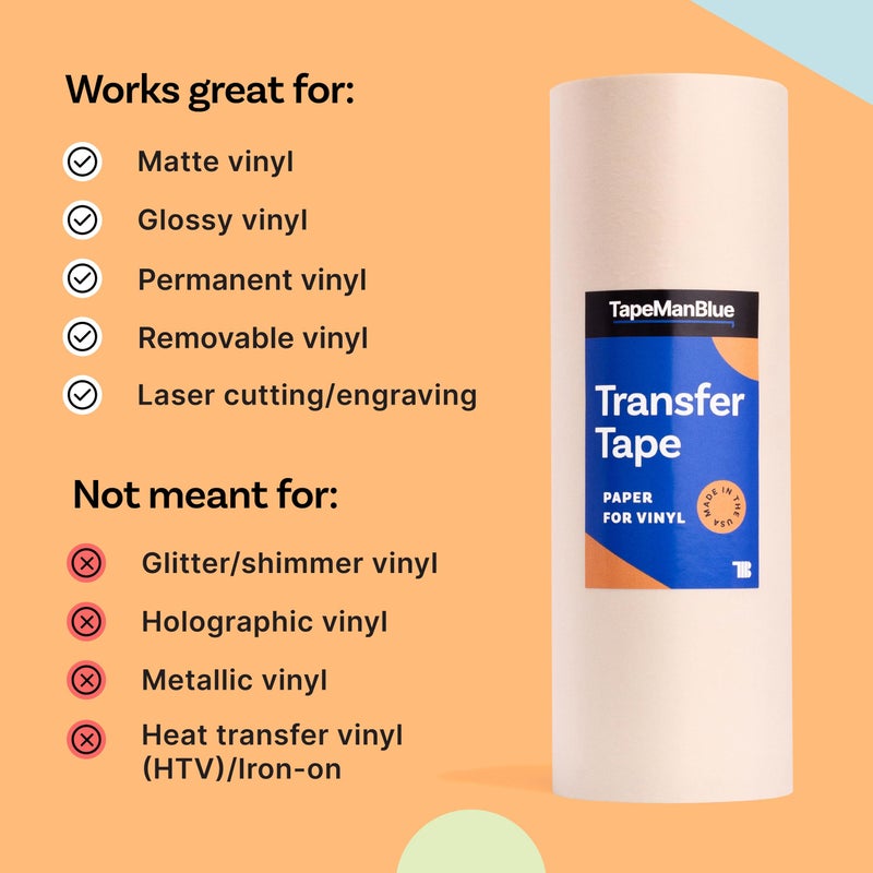TapeManBlue Paper Transfer Tape for Vinyl, 12" x 50' Roll, Made in America, Premium Vinyl Transfer Tape for Crafts, Decals, and Letters - Image 5