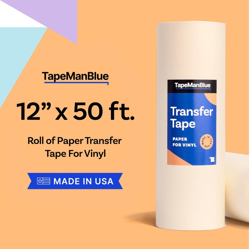 TapeManBlue Paper Transfer Tape for Vinyl, 12" x 50' Roll, Made in America, Premium Vinyl Transfer Tape for Crafts, Decals, and Letters - Image 2