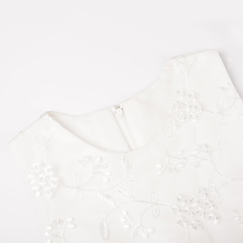 Uhnice Flower Girl Embroidered Dress Sleeveless Lace Ball Gown Formal Princess Dress for Wedding Birthday Party (White, 7-8/130) - Image 4