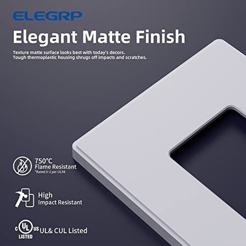 ELEGRP 1-Gang Screwless Decorative Wall Plates, Mid-Size Unbreakable Thermoplastic Faceplate Cover for Decorator Receptacle Outlet Switch, UL Listed (5 Pack, Matte White) - Image 2