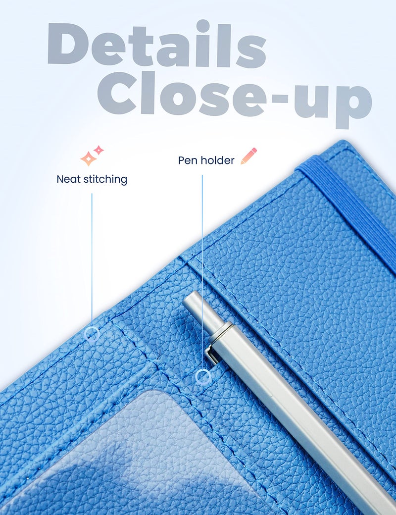 Yarnic Checkbook Cover for Personal Checkbook, Checkbook Holder with Pen Holder & Built-in Clear Plastic Divider for Duplicate Checks (Blue) - Image 3