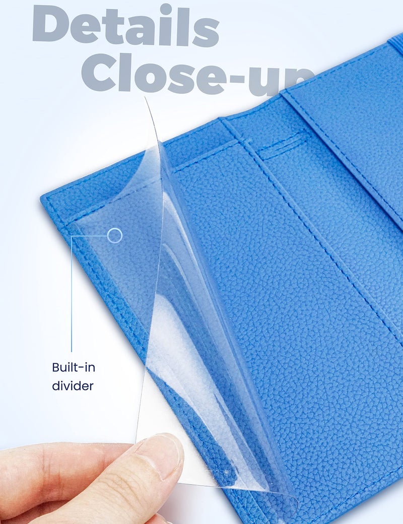 Yarnic Checkbook Cover for Personal Checkbook, Checkbook Holder with Pen Holder & Built-in Clear Plastic Divider for Duplicate Checks (Blue) - Image 4