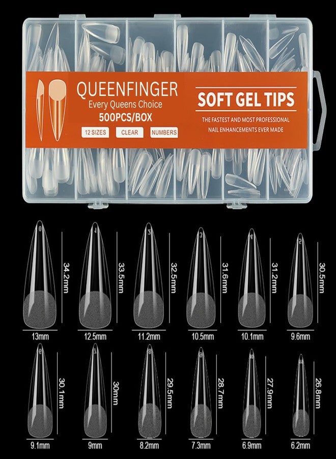 QUEENFINGER Gel X Nail Tips, Soft Gel Full Cover Clear Acrylic Nail Extensions for Manicure Nail Art Salon or Home DIY Use Medium Length (500PCS, #QF H119-8) - Image 2