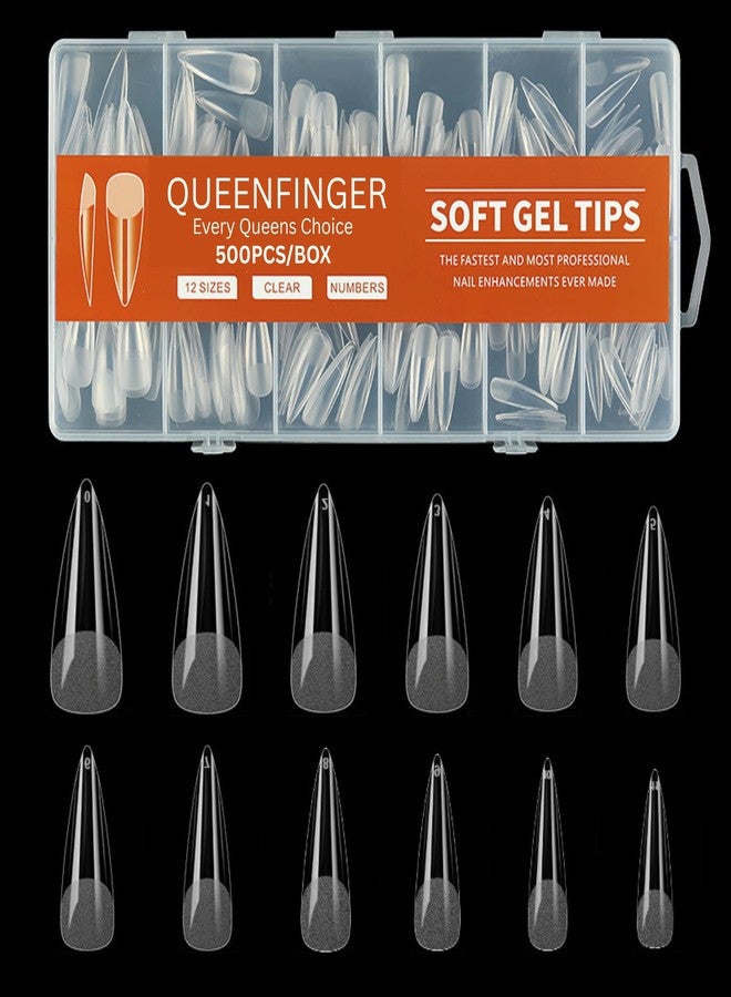 QUEENFINGER Gel X Nail Tips, Soft Gel Full Cover Clear Acrylic Nail Extensions for Manicure Nail Art Salon or Home DIY Use Medium Length (500PCS, #QF H119-8) - Image 1