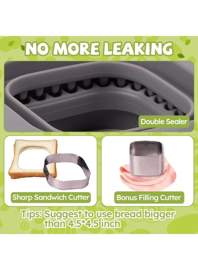 هومستر مجموعة قطع الساندويتش مع فرشاة التنظيف -مربع DIY صانعة الساندويتش لصناعة الخبز، ساندويتش ماكينة سد الساندويتش آلة قطع الساندويتش، حلقة من الفولاذ المضمن لحواف نظيفة، نحاس محمص بلا مجهود، الأضلاع المقواة وتصميم متين، أداة المطبخ الأساسية، رمادي، (12.5*15.5*4.3 سم) - Image 5