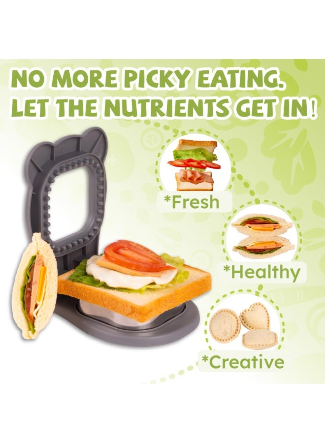 هومستر مجموعة قطع الساندويتش مع فرشاة التنظيف -مربع DIY صانعة الساندويتش لصناعة الخبز، ساندويتش ماكينة سد الساندويتش آلة قطع الساندويتش، حلقة من الفولاذ المضمن لحواف نظيفة، نحاس محمص بلا مجهود، الأضلاع المقواة وتصميم متين، أداة المطبخ الأساسية، رمادي، (12.5*15.5*4.3 سم) - Image 3