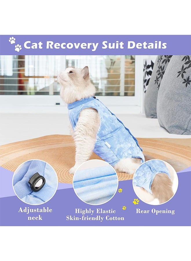 Cat Surgery Recovery Suit Kitten Onesie for Cats After Surgery Female Breathable Kitty Spay Suit for Abdominal Wound Skin Diseases E-Collar Alternative Wear(Tie-dye Blue,L) - Image 2