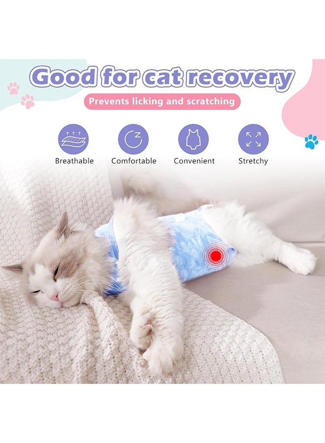 Cat Surgery Recovery Suit Kitten Onesie for Cats After Surgery Female Breathable Kitty Spay Suit for Abdominal Wound Skin Diseases E-Collar Alternative Wear(Tie-dye Blue,L) - Image 4