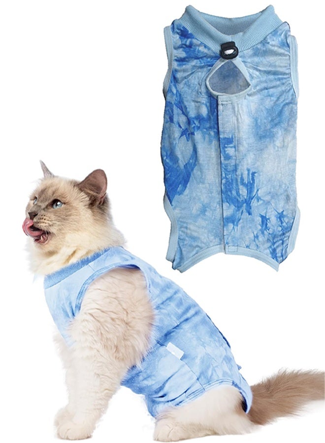 Cat Surgery Recovery Suit Kitten Onesie for Cats After Surgery Female Breathable Kitty Spay Suit for Abdominal Wound Skin Diseases E-Collar Alternative Wear(Tie-dye Blue,L) - Image 1