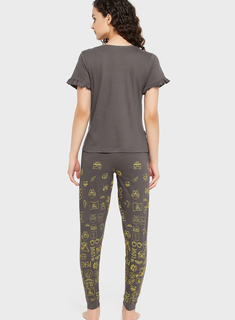 Clovia Printed Top & Pyjama Set