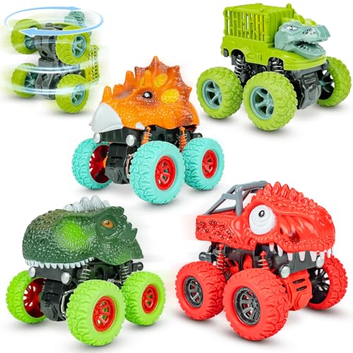 Beestech Dinosaur Toys for 2 3 4 5 Year Old Boys Push Pull Friction Powered Dinosaur Monster Truck Vehicles for Toddlers Preschoolers Birthday Gifts - Image 1