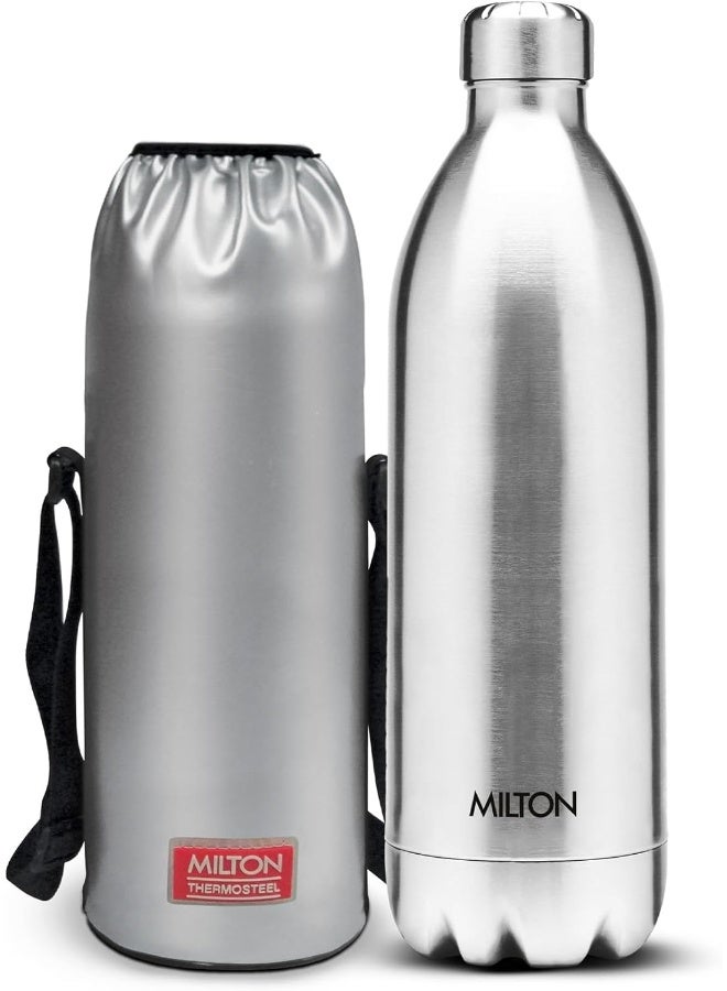 Milton زجاجة ماء ثيرموستيل ديو DLX 1500 بسعة 1.5 لتر مع حقيبة، 1 قطعة، فضي | مقاومة للتسرب | زجاجة مكتبية | صالة رياضية | منزل | مطبخ | تسلق | رحلات | زجاجة سفر - Image 1