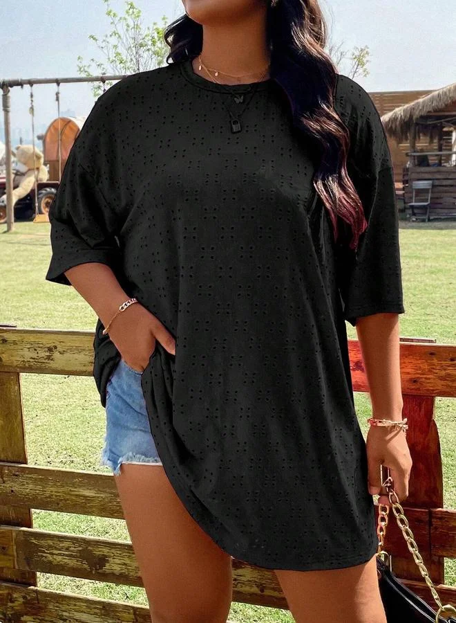 Take Two Plus Size Eyelet Oversized T-Shirt
