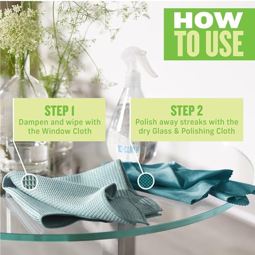 E-Cloth Microfiber Cleaning Cloth Glass Kit - Microfiber Towel Window Cleaning Kit - Microfiber Towels for Cars, Windows, Mirrors, & More - Winter Green - Image 4