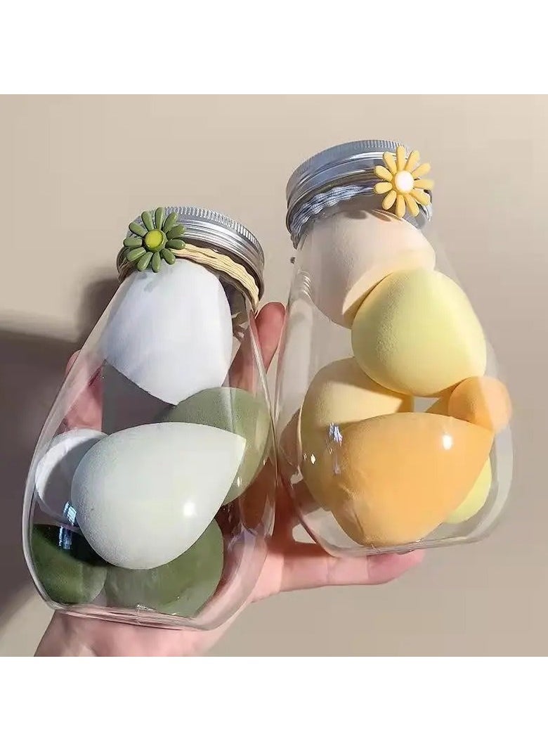 ORiTi - 6Pcs Soft Teardrop Blender Sponge Set with Jar Flawless Bottle Design for Perfect Makeup Application Yellow - Image 1