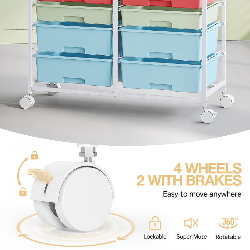 TOOLF Rolling Storage Cart with 12 Drawers, Wooden Tabletop Utility Cart for Craft Storage, Art Supply Storage & Home Office Organization, Teacher Cart with Wheels for Classroom, School (Rainbow) - Image 2