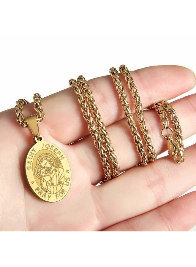 RS Black St Saint Joseph Medal Necklace for Men Boys Stainless Steel Pendant Chain Catholic Religious Baptism First Communion Confirmation Jewelry Gifts Teen Teenage Him Son - Image 3