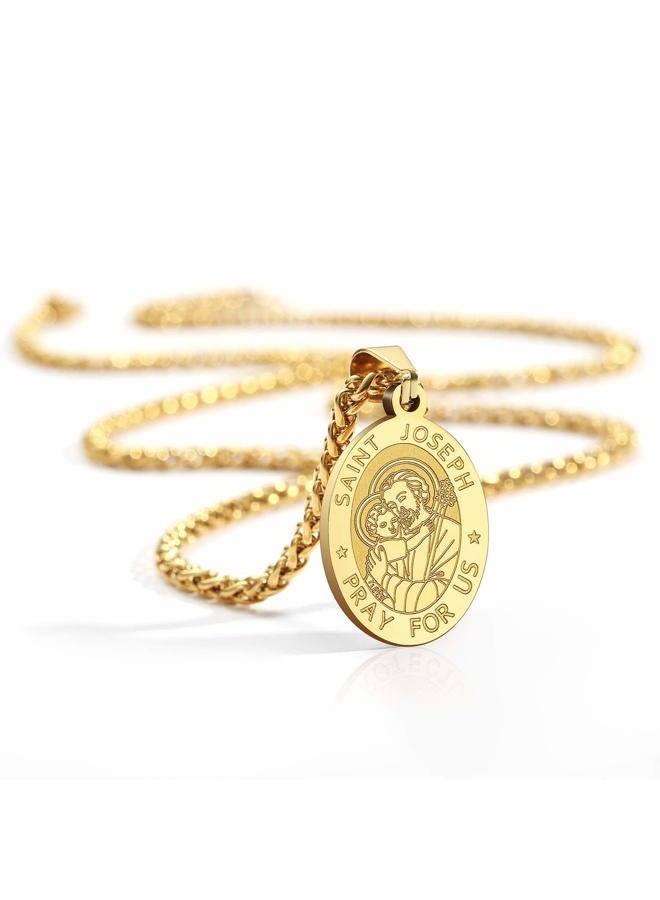 RS Black St Saint Joseph Medal Necklace for Men Boys Stainless Steel Pendant Chain Catholic Religious Baptism First Communion Confirmation Jewelry Gifts Teen Teenage Him Son - Image 5