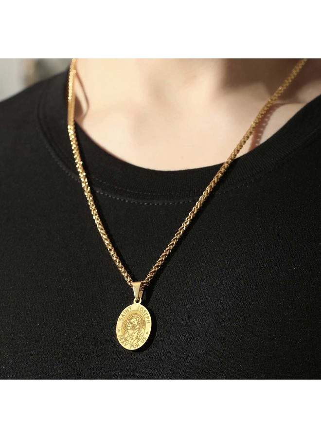 RS Black St Saint Joseph Medal Necklace for Men Boys Stainless Steel Pendant Chain Catholic Religious Baptism First Communion Confirmation Jewelry Gifts Teen Teenage Him Son - Image 4
